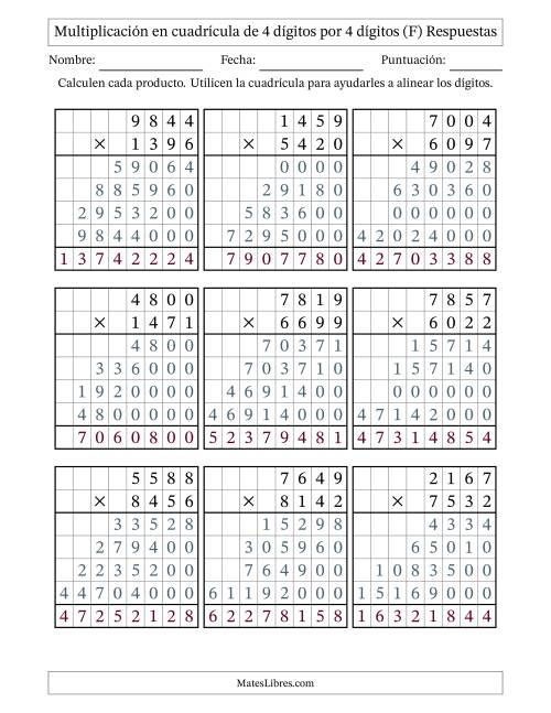 La hoja de ejercicios de Multiplicación con apoyo de cuadrícula de 4 dígitos por 4 dígitos (F) Página 2