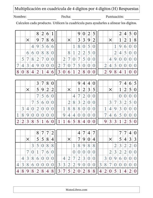 La hoja de ejercicios de Multiplicación con apoyo de cuadrícula de 4 dígitos por 4 dígitos (H) Página 2
