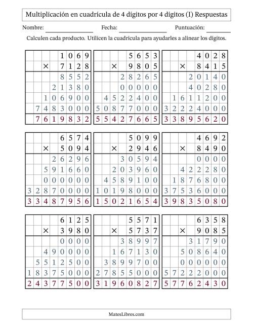 La hoja de ejercicios de Multiplicación con apoyo de cuadrícula de 4 dígitos por 4 dígitos (I) Página 2