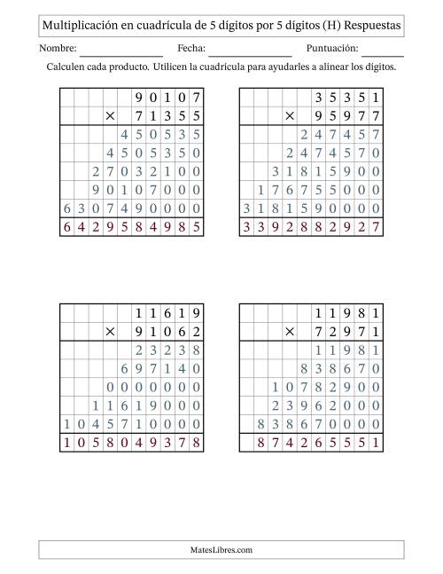 La hoja de ejercicios de Multiplicación con apoyo de cuadrícula de 5 dígitos por 5 dígitos (H) Página 2