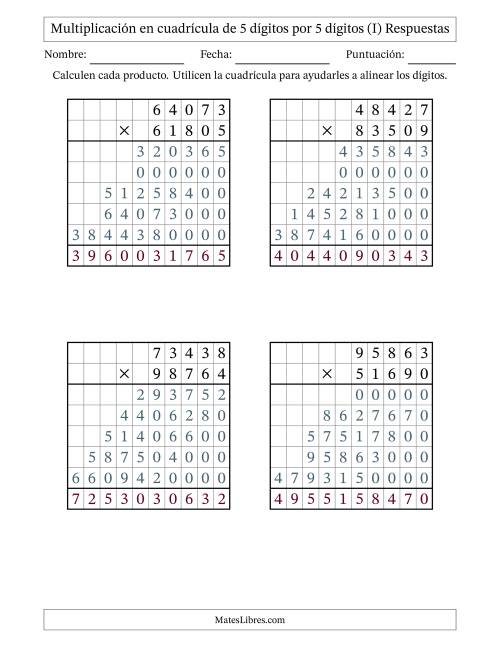 La hoja de ejercicios de Multiplicación con apoyo de cuadrícula de 5 dígitos por 5 dígitos (I) Página 2
