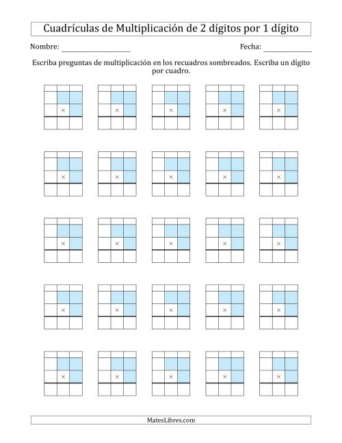 La hoja de ejercicios de Cuadrículas en Blanco para Multiplicar Números de 2 Dígitos por 1 Dígito (A)