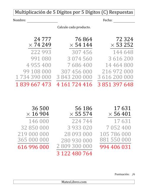 La hoja de ejercicios de Multiplicar Números de 5 Dígitos por 5 Dígitos (Formato Grande) Usando Espacios como Separadores de Millares (C) Página 2