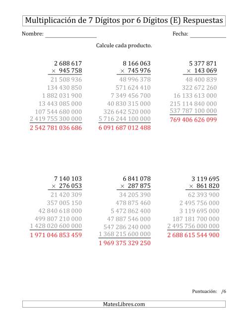 La hoja de ejercicios de Multiplicar Números de 7 Dígitos por 6 Dígitos Usando Espacios como Separadores de Millares (E) Página 2