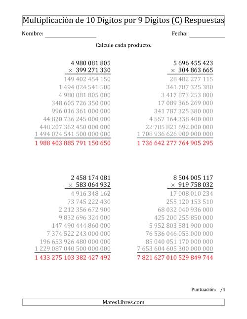 La hoja de ejercicios de Multiplicar Números de 10 Dígitos por 9 Dígitos Usando Espacios como Separadores de Millares (C) Página 2