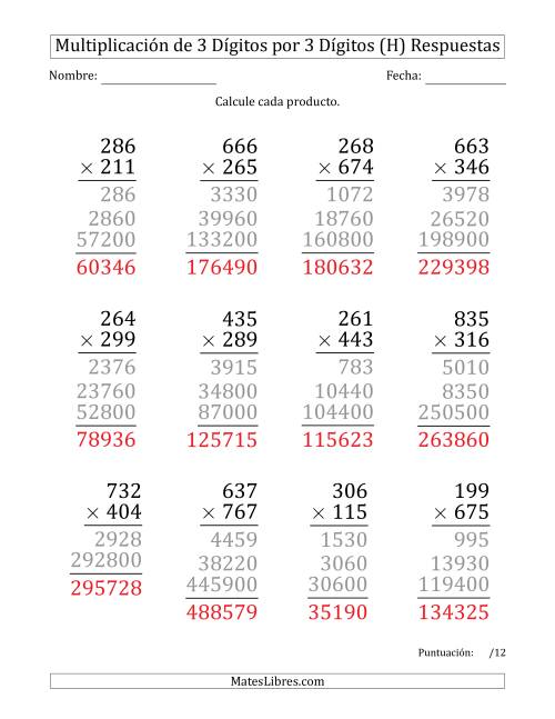 La hoja de ejercicios de Multiplicar Números de 3 Dígitos por 3 Dígitos (Formato Grande) (H) Página 2