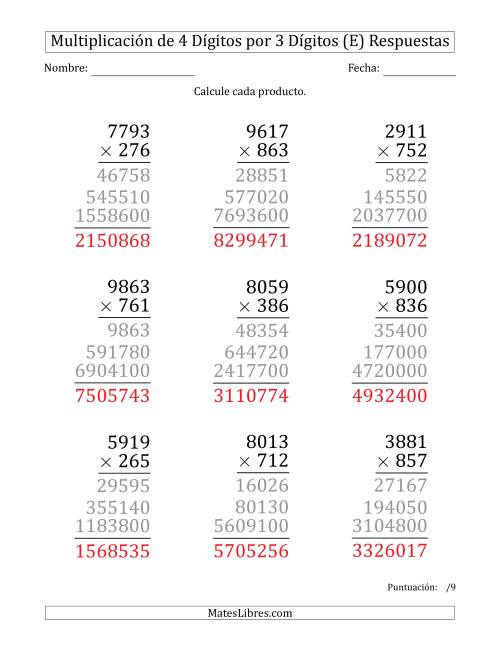 La hoja de ejercicios de Multiplicar Números de 4 Dígitos por 3 Dígitos (Formato Grande) (E) Página 2