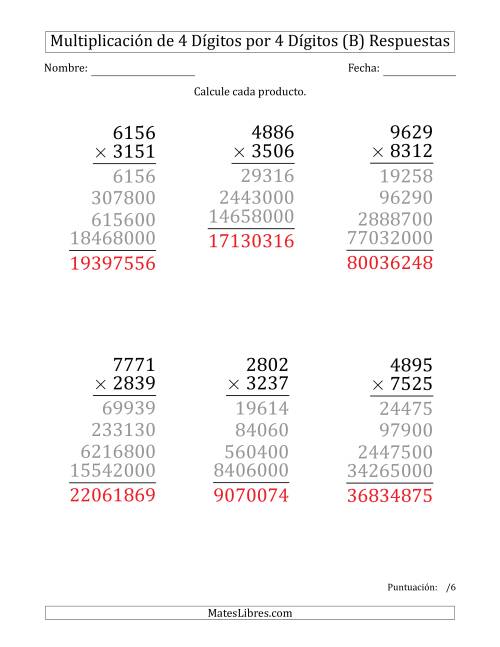 La hoja de ejercicios de Multiplicar Números de 4 Dígitos por 4 Dígitos (Formato Grande) (B) Página 2