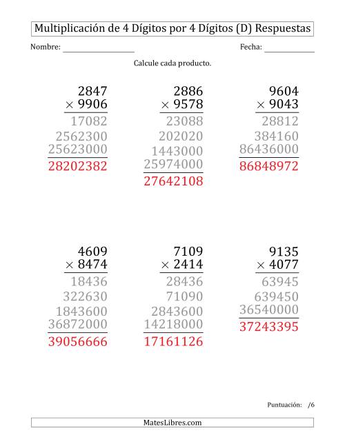 La hoja de ejercicios de Multiplicar Números de 4 Dígitos por 4 Dígitos (Formato Grande) (D) Página 2