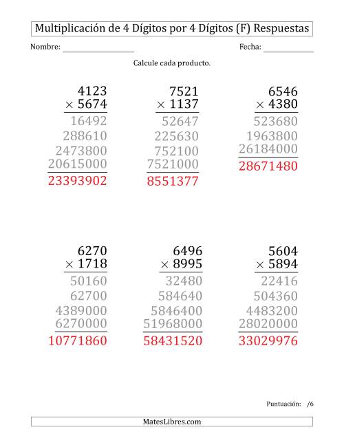 La hoja de ejercicios de Multiplicar Números de 4 Dígitos por 4 Dígitos (Formato Grande) (F) Página 2