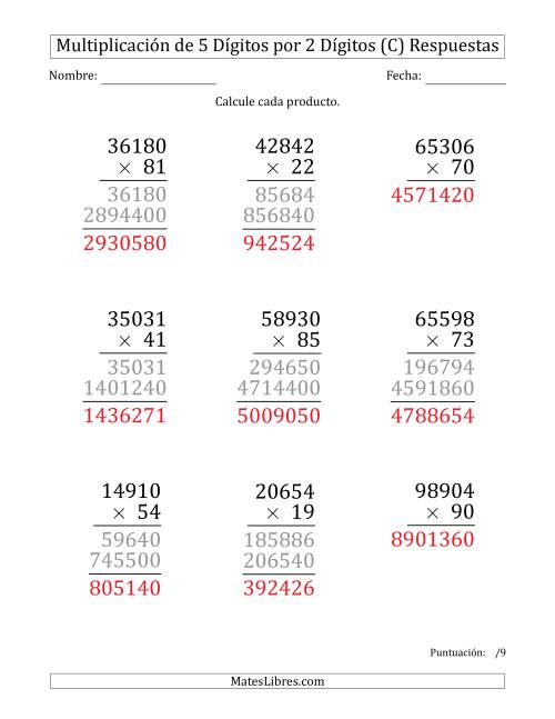 La hoja de ejercicios de Multiplicar Números de 5 Dígitos por 2 Dígitos (Formato Grande) (C) Página 2