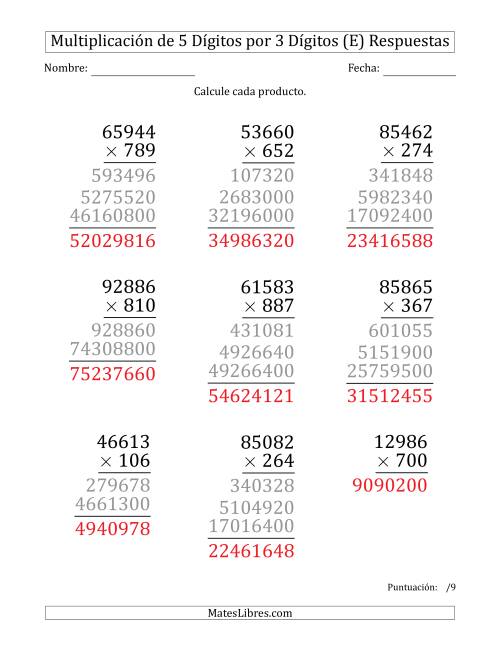 La hoja de ejercicios de Multiplicar Números de 5 Dígitos por 3 Dígitos (Formato Grande) (E) Página 2