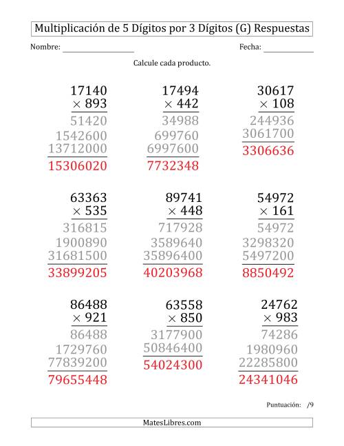 La hoja de ejercicios de Multiplicar Números de 5 Dígitos por 3 Dígitos (Formato Grande) (G) Página 2
