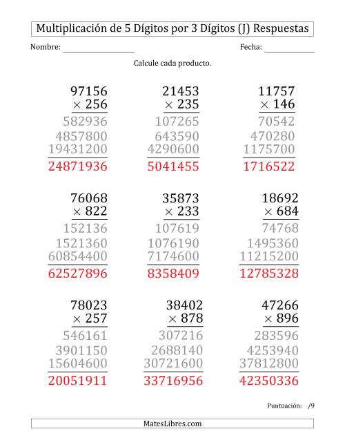La hoja de ejercicios de Multiplicar Números de 5 Dígitos por 3 Dígitos (Formato Grande) (J) Página 2