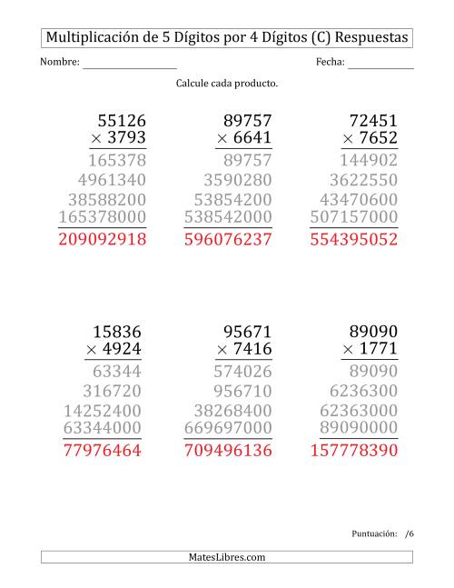 La hoja de ejercicios de Multiplicar Números de 5 Dígitos por 4 Dígitos (Formato Grande) (C) Página 2