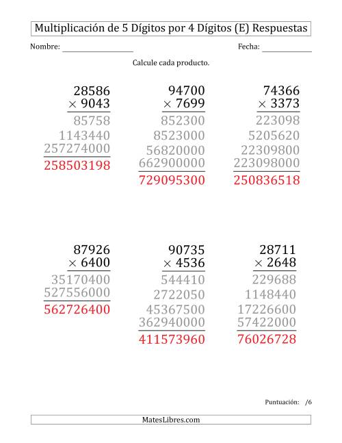 La hoja de ejercicios de Multiplicar Números de 5 Dígitos por 4 Dígitos (Formato Grande) (E) Página 2