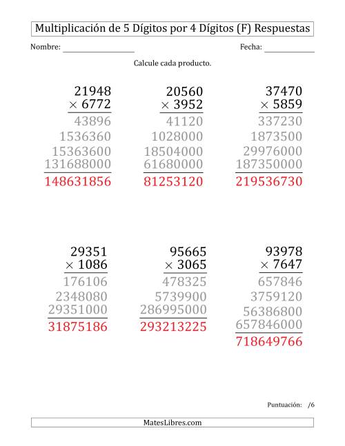 La hoja de ejercicios de Multiplicar Números de 5 Dígitos por 4 Dígitos (Formato Grande) (F) Página 2