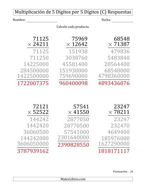 La hoja de ejercicios de Multiplicar Números de 5 Dígitos por 5 Dígitos (Formato Grande) (C) Página 2