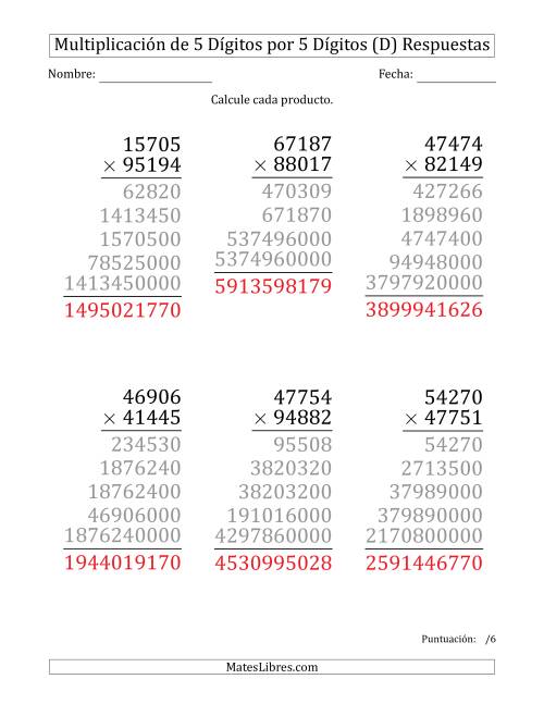 La hoja de ejercicios de Multiplicar Números de 5 Dígitos por 5 Dígitos (Formato Grande) (D) Página 2