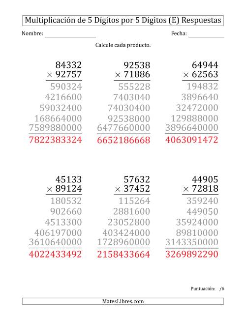 La hoja de ejercicios de Multiplicar Números de 5 Dígitos por 5 Dígitos (Formato Grande) (E) Página 2