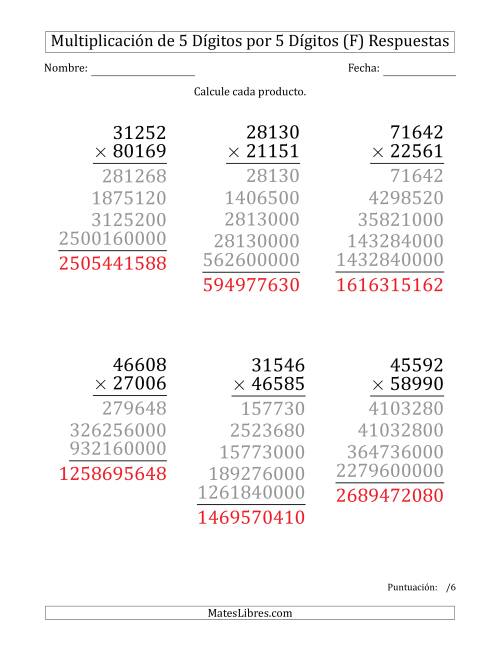 La hoja de ejercicios de Multiplicar Números de 5 Dígitos por 5 Dígitos (Formato Grande) (F) Página 2