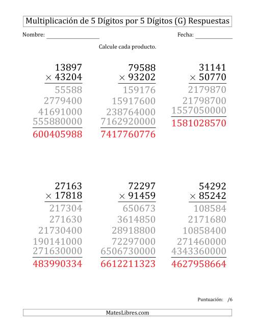 La hoja de ejercicios de Multiplicar Números de 5 Dígitos por 5 Dígitos (Formato Grande) (G) Página 2