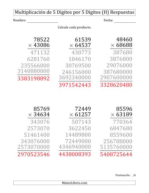La hoja de ejercicios de Multiplicar Números de 5 Dígitos por 5 Dígitos (Formato Grande) (H) Página 2