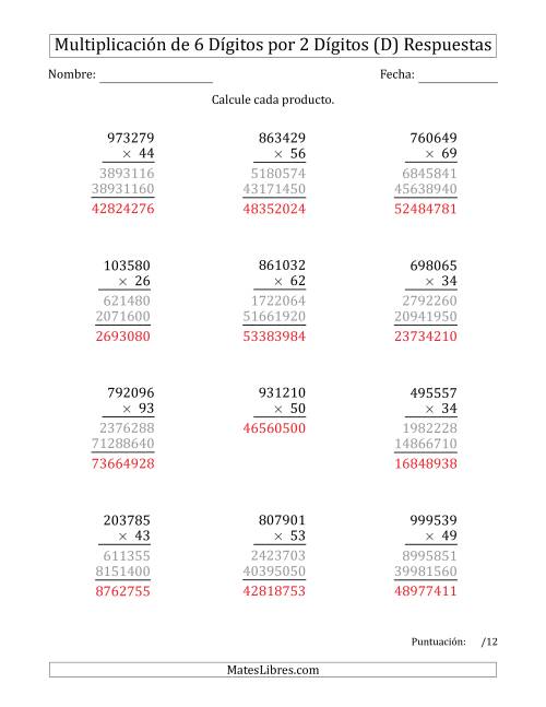 La hoja de ejercicios de Multiplicar Números de 6 Dígitos por 2 Dígitos (D) Página 2