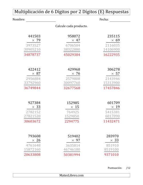 La hoja de ejercicios de Multiplicar Números de 6 Dígitos por 2 Dígitos (E) Página 2