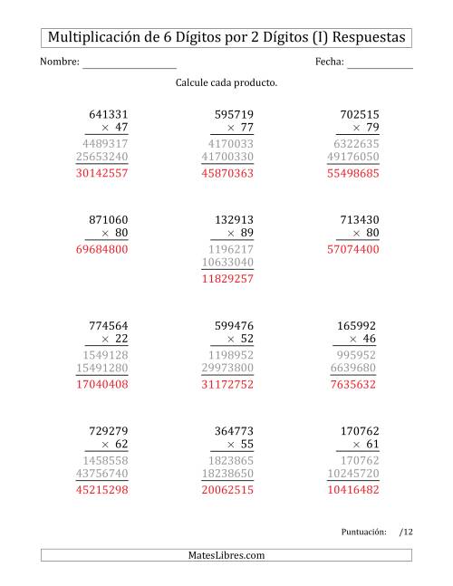 La hoja de ejercicios de Multiplicar Números de 6 Dígitos por 2 Dígitos (I) Página 2