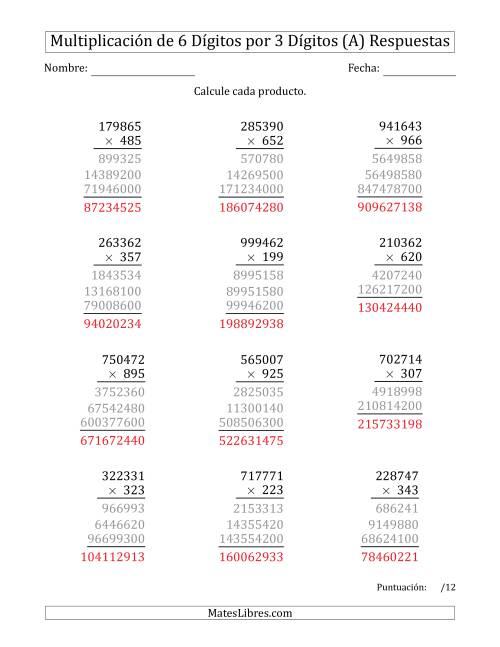 La hoja de ejercicios de Multiplicar Números de 6 Dígitos por 3 Dígitos (A) Página 2