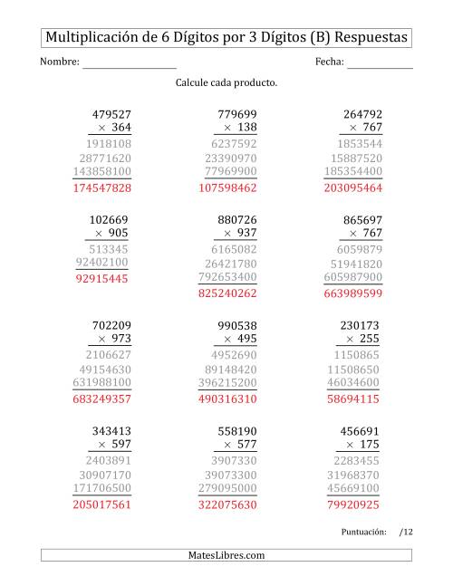 La hoja de ejercicios de Multiplicar Números de 6 Dígitos por 3 Dígitos (B) Página 2