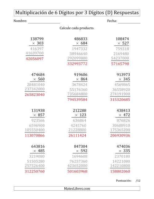 La hoja de ejercicios de Multiplicar Números de 6 Dígitos por 3 Dígitos (D) Página 2