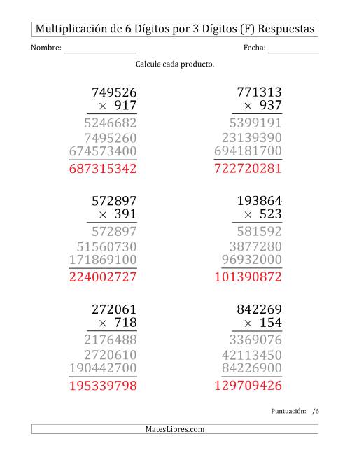 La hoja de ejercicios de Multiplicar Números de 6 Dígitos por 3 Dígitos (Formato Grande) (F) Página 2