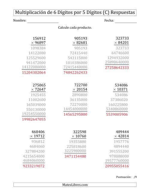 La hoja de ejercicios de Multiplicar Números de 6 Dígitos por 5 Dígitos (C) Página 2
