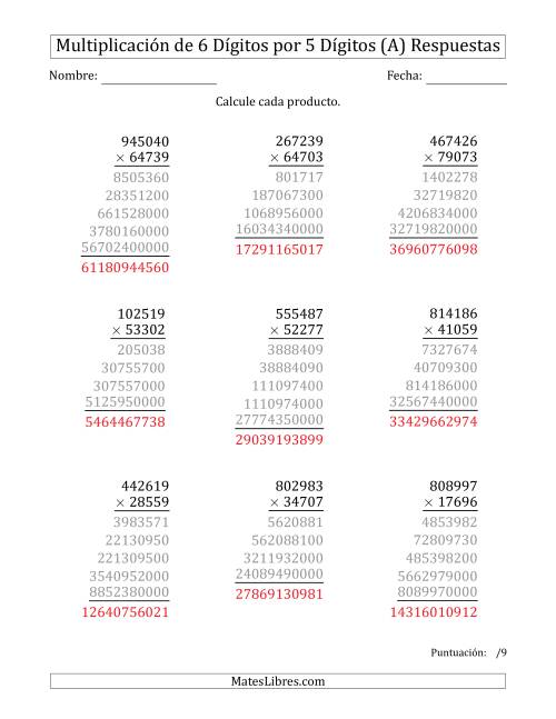 La hoja de ejercicios de Multiplicar Números de 6 Dígitos por 5 Dígitos (Todas) Página 2