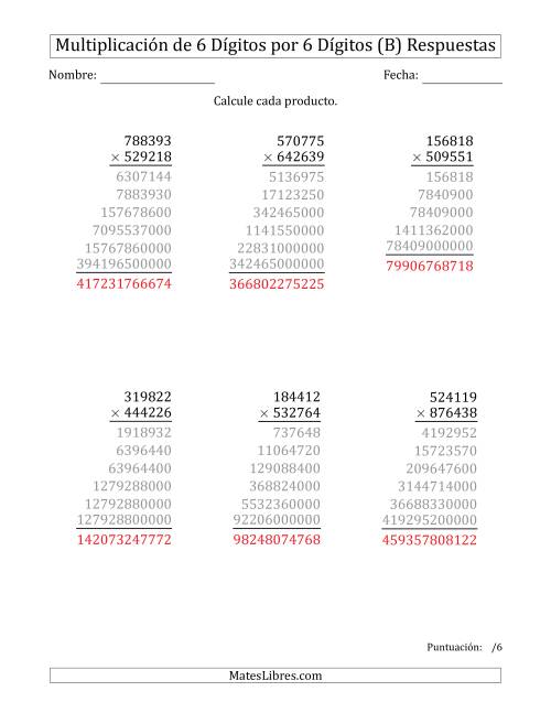 La hoja de ejercicios de Multiplicar Números de 6 Dígitos por 6 Dígitos (B) Página 2
