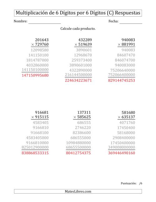 La hoja de ejercicios de Multiplicar Números de 6 Dígitos por 6 Dígitos (C) Página 2