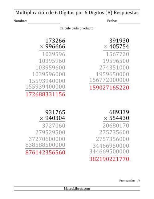 La hoja de ejercicios de Multiplicar Números de 6 Dígitos por 6 Dígitos (Formato Grande) (B) Página 2