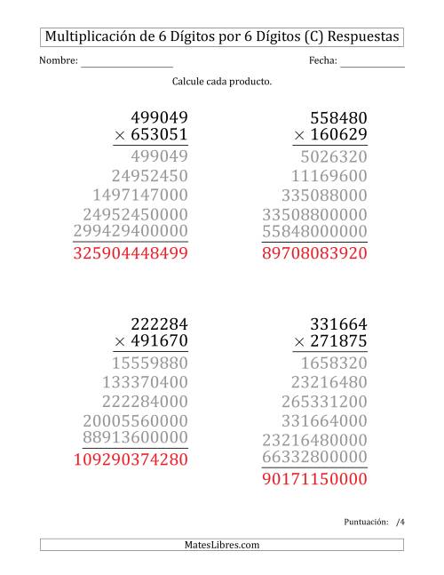 La hoja de ejercicios de Multiplicar Números de 6 Dígitos por 6 Dígitos (Formato Grande) (C) Página 2