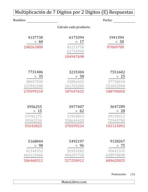 La hoja de ejercicios de Multiplicar Números de 7 Dígitos por 2 Dígitos (E) Página 2