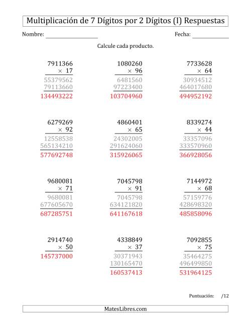 La hoja de ejercicios de Multiplicar Números de 7 Dígitos por 2 Dígitos (I) Página 2