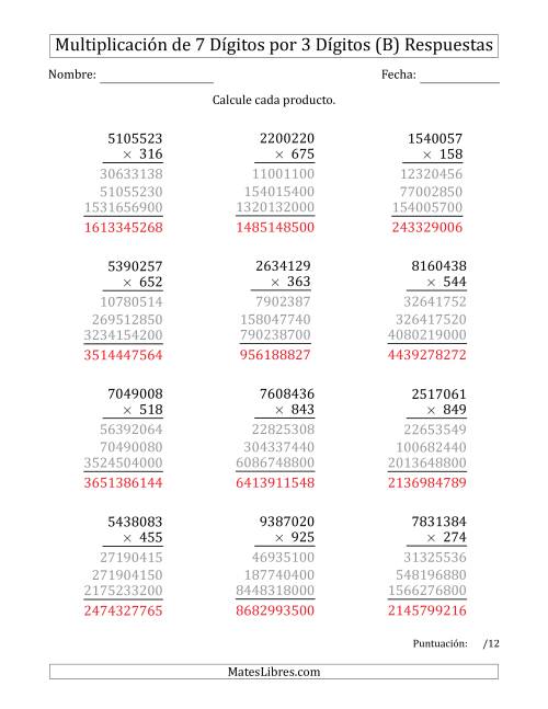 La hoja de ejercicios de Multiplicar Números de 7 Dígitos por 3 Dígitos (B) Página 2