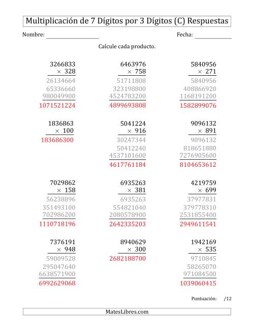 La hoja de ejercicios de Multiplicar Números de 7 Dígitos por 3 Dígitos (C) Página 2