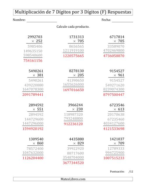 La hoja de ejercicios de Multiplicar Números de 7 Dígitos por 3 Dígitos (F) Página 2