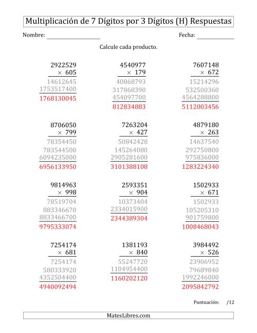 La hoja de ejercicios de Multiplicar Números de 7 Dígitos por 3 Dígitos (H) Página 2