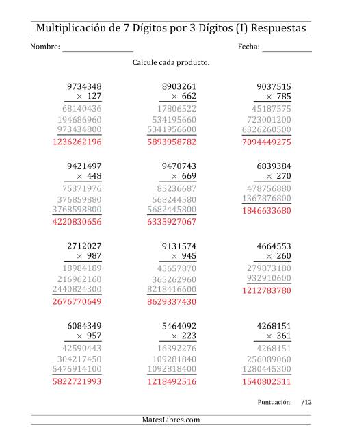 La hoja de ejercicios de Multiplicar Números de 7 Dígitos por 3 Dígitos (I) Página 2