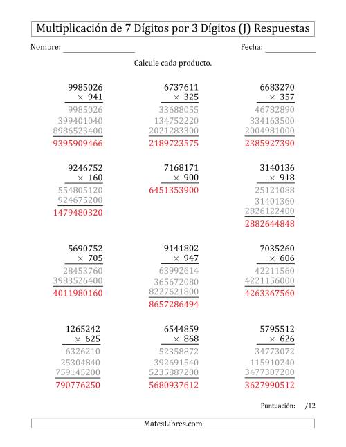 La hoja de ejercicios de Multiplicar Números de 7 Dígitos por 3 Dígitos (J) Página 2
