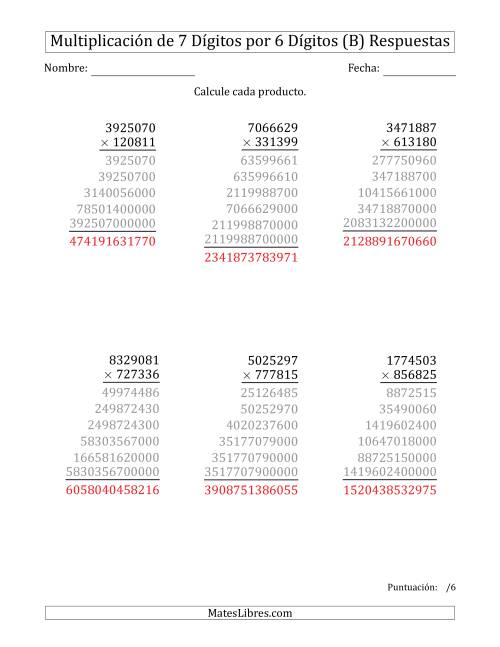 La hoja de ejercicios de Multiplicar Números de 7 Dígitos por 6 Dígitos (B) Página 2
