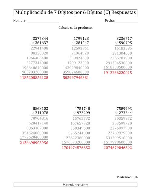 La hoja de ejercicios de Multiplicar Números de 7 Dígitos por 6 Dígitos (C) Página 2